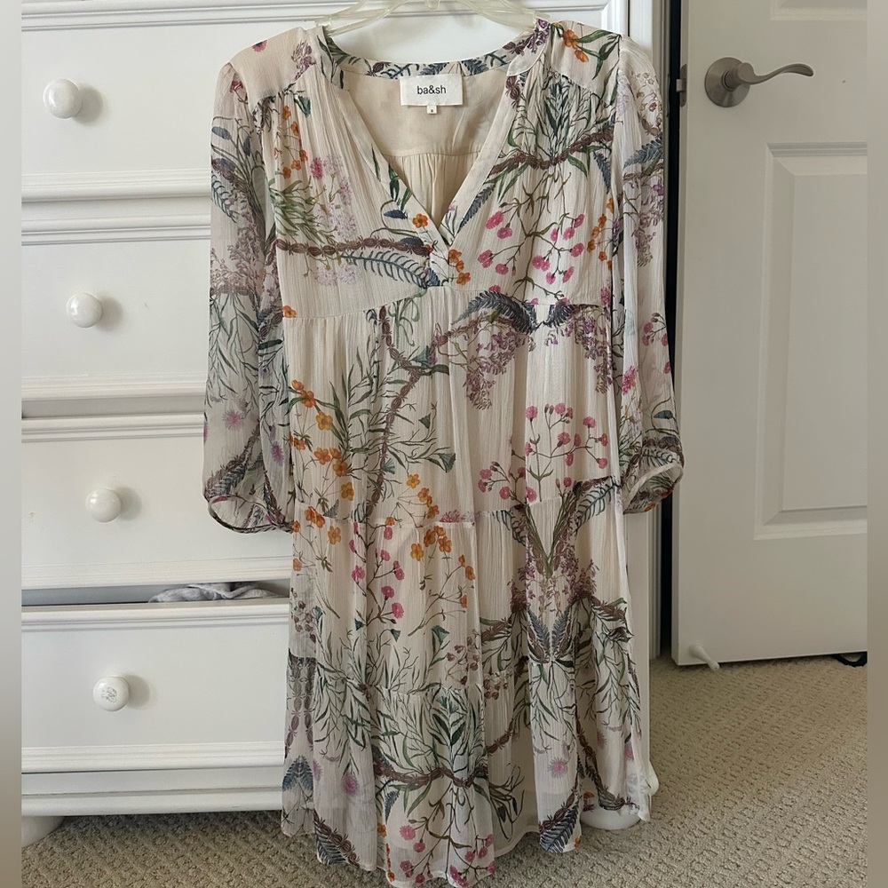 BA&SH Goya Floral Crinkle Chiffon Minidress